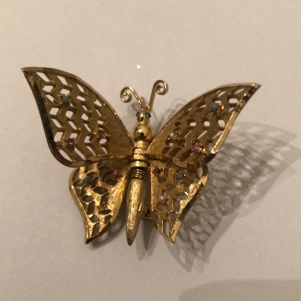 Vintage (est. 1950s) Coro Jewelers Articulated Butterfly Brooch.